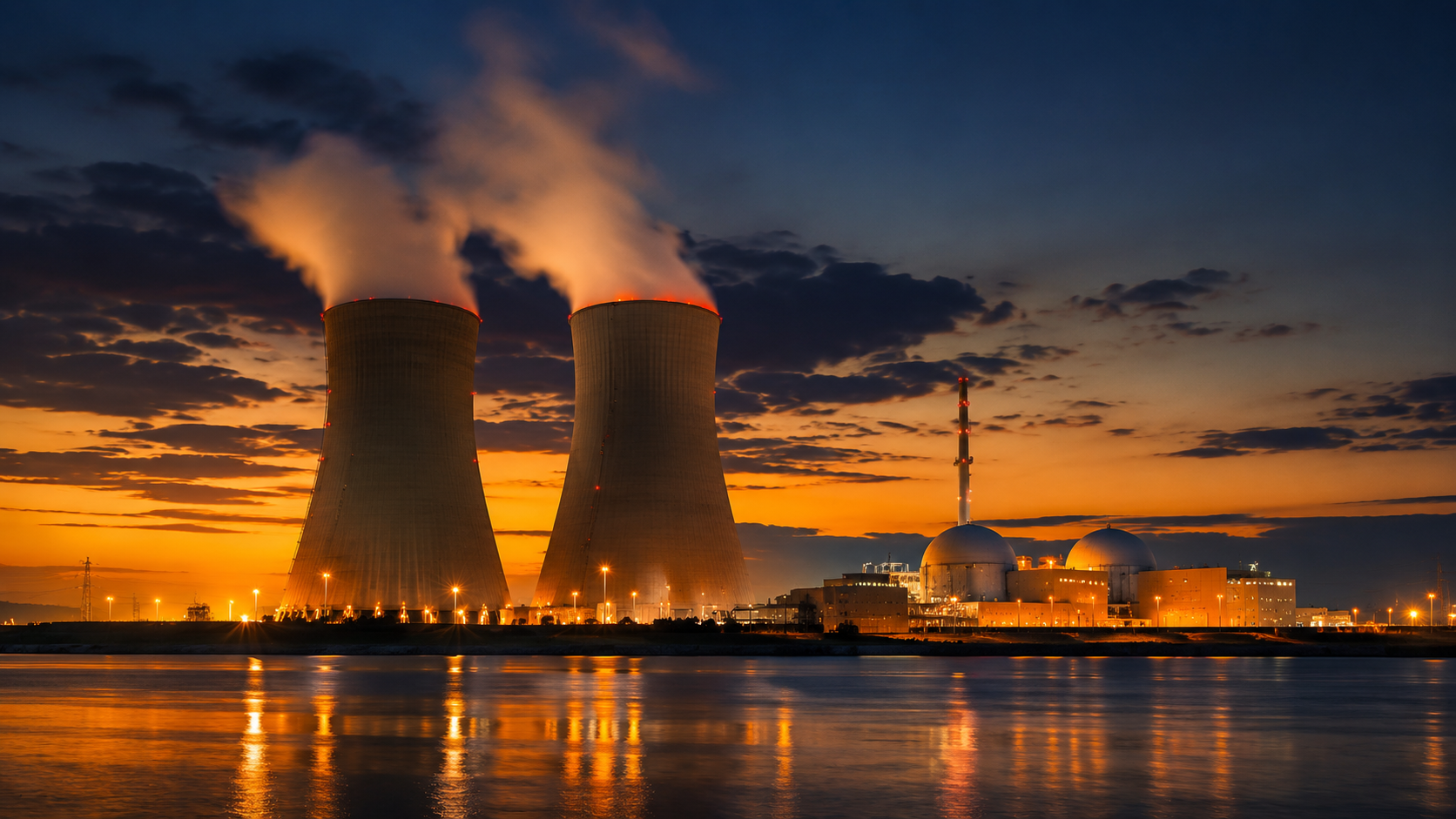 Power generation plant at sunset
